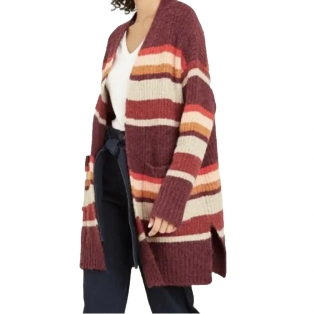 A New Day Oversized Multicolor Red Blended Content Stripe Sweater Women’s Size L